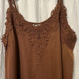 Brown Lace Trim Camisole Tank Top